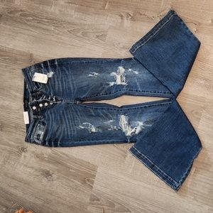 NWT Judy Blue dark wash Distressed button fly trouser flares